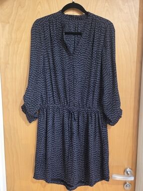 Navy Patterned V-Neck Women’s Dress